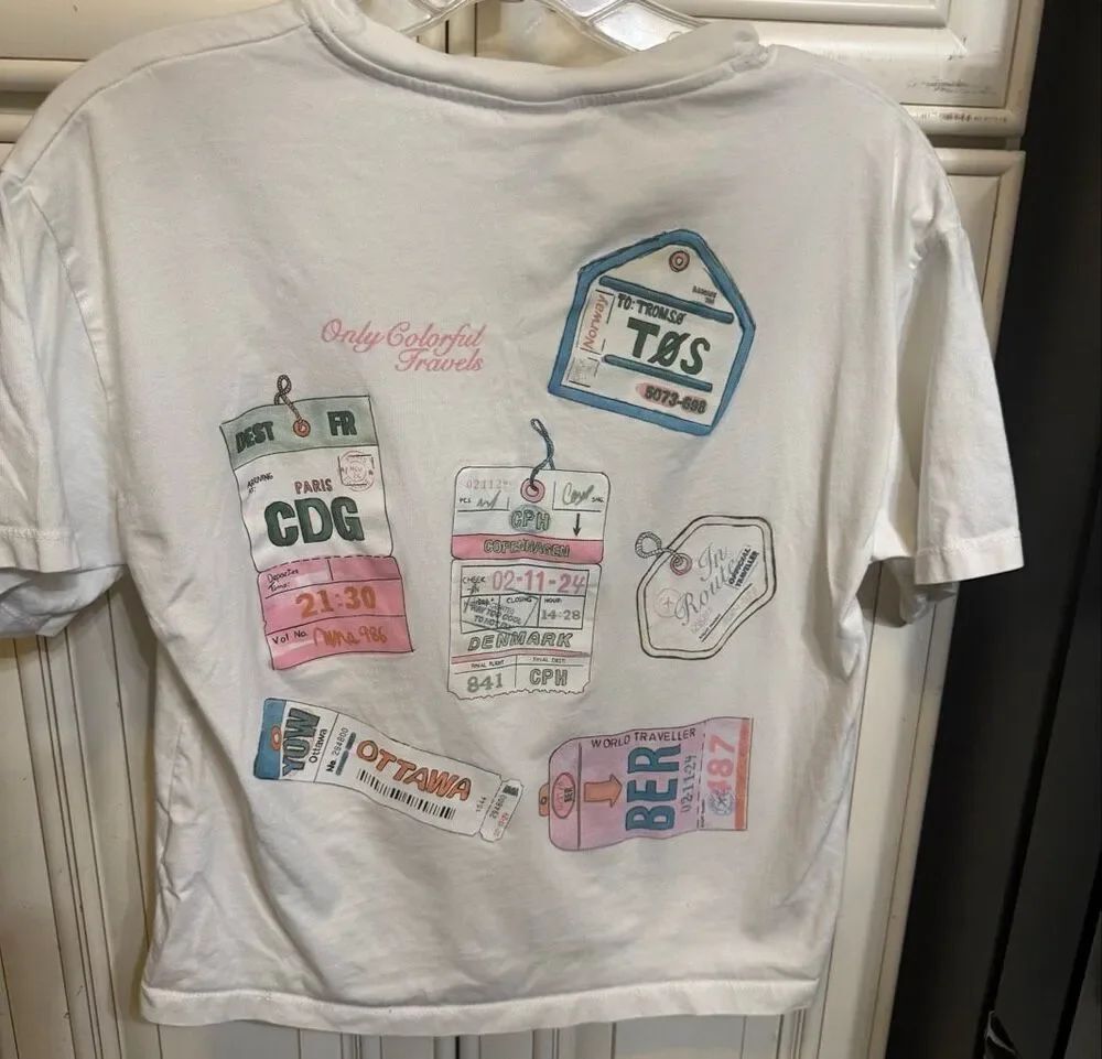 Zara Girls Graphic Travels Crew Neck Short Sleeve T-Shirt White Size 11-12